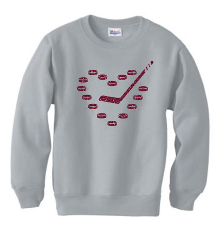 Heart, Stick & Pucks Glitter Crewneck Sweatshirt - Adult