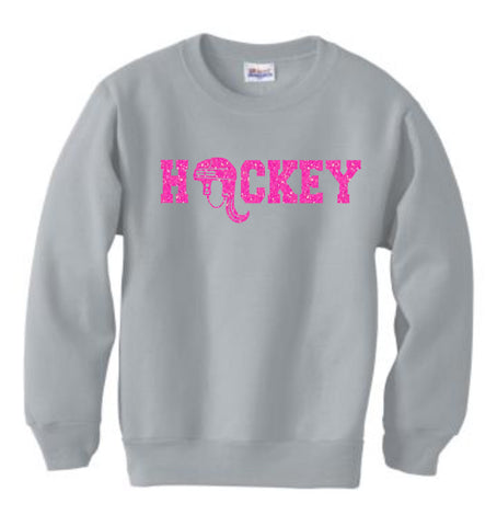 "Hockey" Glitter Crewneck Sweatshirt - Adult